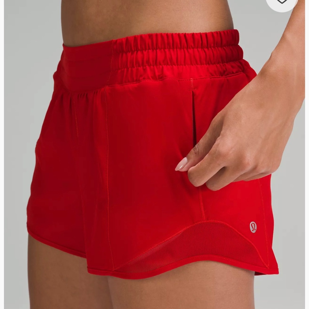 lululemon low rise 4” dark red shorts